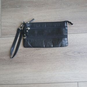Vintage Danier Black Leather Wristlet Clutch Good Condition